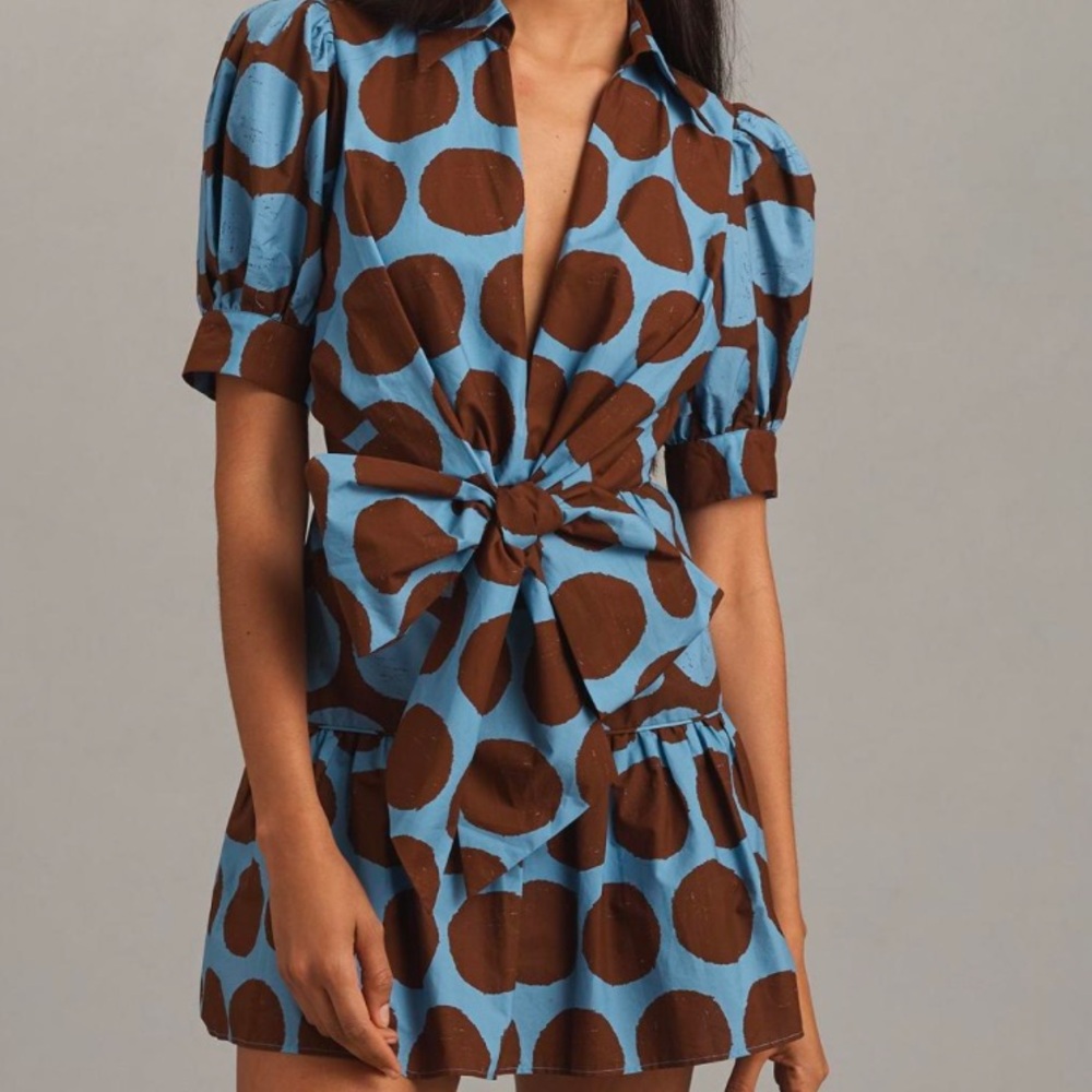 Farm Rio Short-Sleeve Bow-Front Mini Dress XXS BNWT